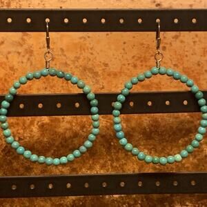 Sally C (SX) Sterling Silver and Turquoise Open Hoop Earrings w/ Leverbacks